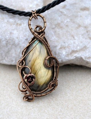 Labradorite wire wrapped pendant - OOAK steampunk buy now online