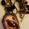 Raven Crow necklace, Gothis,Steampunk style..2 1/2 inch pendant. Vintage black rosary beads,pearl rosary beads,vintage wooden rosary beads steampunk buy now online