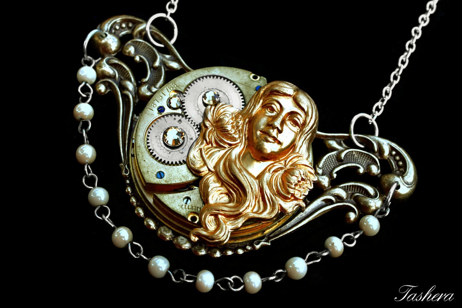 Goddess Necklace, Steampunk Necklace, Victorian Filigree Necklace, Clockwork Necklace, Antique Pocket Watch,Geekery, Steampunk Wedding steampunk buy now online