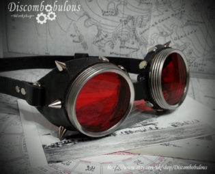 Steampunk Spiked Goggles Silver & Black Leather - The Commander, Dieselpunk, Adventurer, Time Traveller, Studs, Airship, Kraken, Burning Man steampunk buy now online