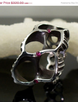 WEEKEND SALE Futuristic ring with Rubies steampunk buy now online