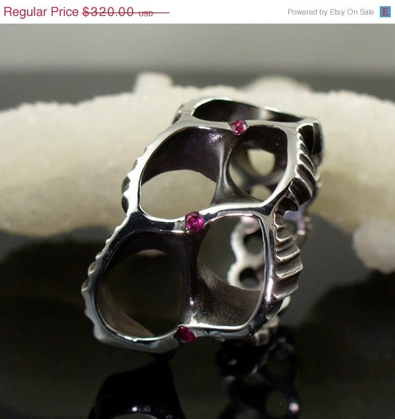WEEKEND SALE Futuristic ring with Rubies steampunk buy now online