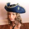 Pirate Tricorn Hat in Blue and Green Trim with Cameo steampunk buy now online