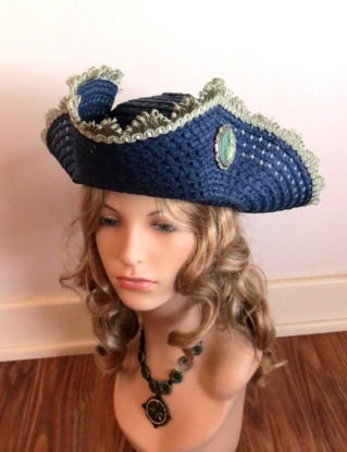 Pirate Tricorn Hat in Blue and Green Trim with Cameo steampunk buy now online