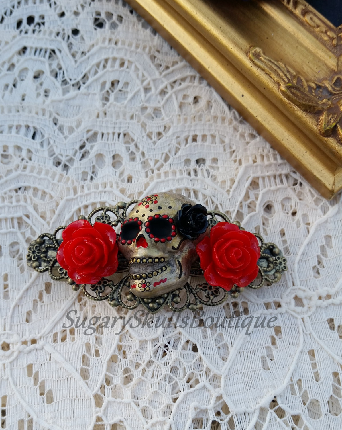 Sugar Skull Hair Clip, Barrette, Book of Life Wedding, Bridal, Dia de los Muertos, Prom, Steampunk steampunk buy now online