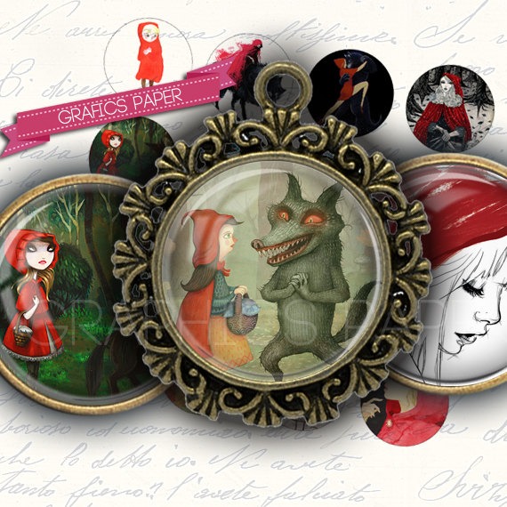Little Red Riding Hood Fables - digital collage sheet - td82 - 1.5", 1.25", 30mm, 1 inch circles magnet, Images for pendant, cabochon caps steampunk buy now online