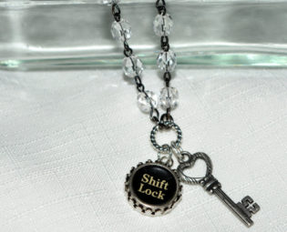 Typewriter Key Necklace with Vintage Shift Lock Typewriter Key, Crystal Bead Chain and Skeleton Key Charm steampunk buy now online