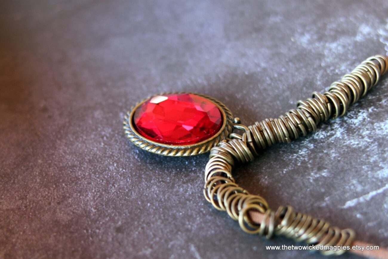 Bronze Cherry Red Large Pendant Antique Necklace Victorian Edwardian Steampunk Downton Abbey Gatsby Filigree Wedding Goth Vampire Blood Wine steampunk buy now online