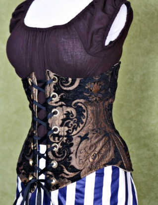 Waist 33 to 35 Black & Gold Medallion Wench Corset steampunk buy now online