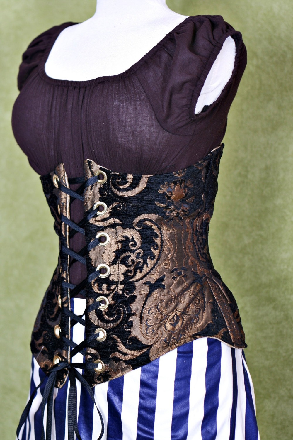 Waist 33 to 35 Black & Gold Medallion Wench Corset steampunk buy now online