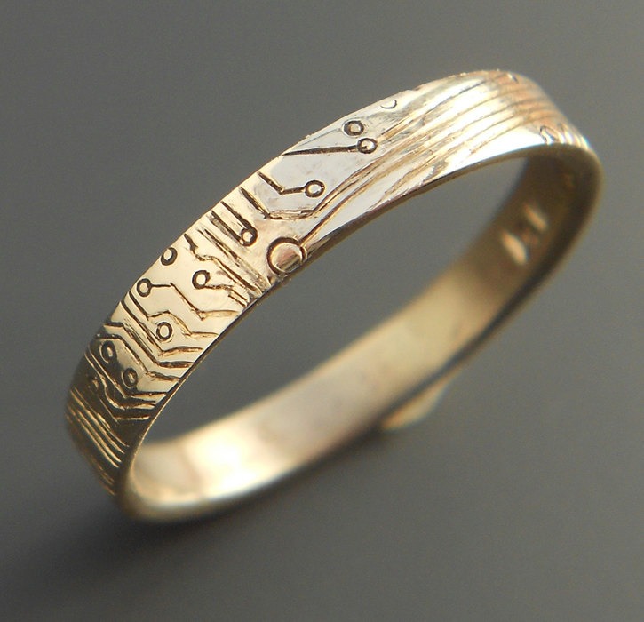 Custom Gold Circuit Board Wedding Rings steampunk buy now online