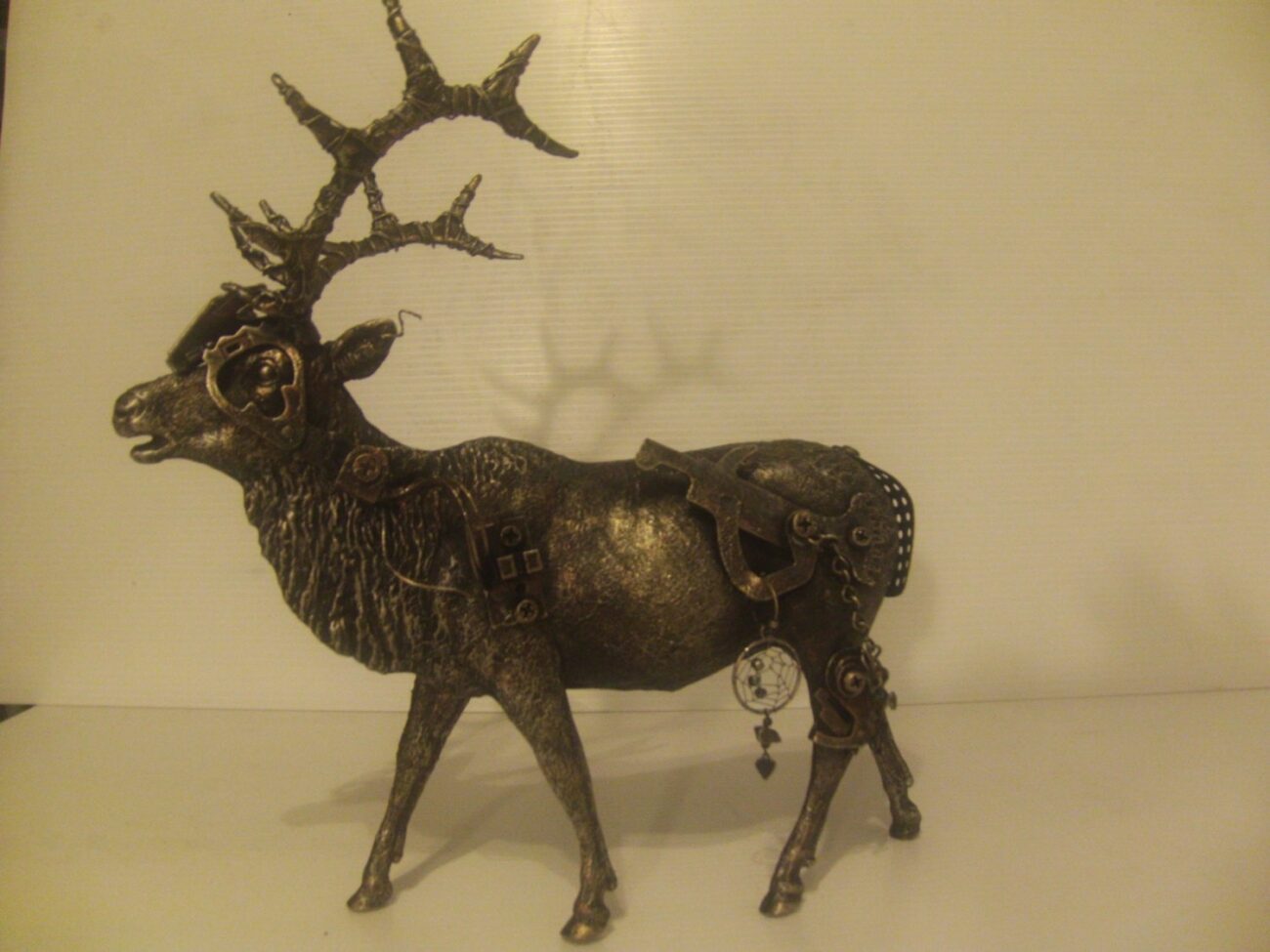 Steampunk elk, bull elk, recycled art, home decor, antlers, assemblage art, dream catcher steampunk buy now online