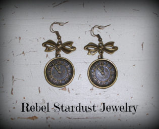 Bronze Steampunk / Alice In Wonderland clock earrings with cute butterfly bow steampunk buy now online