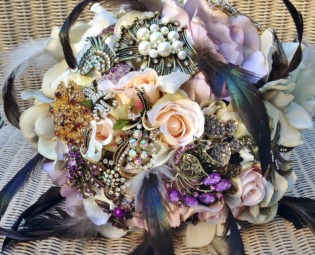 FULL PRICE (not a deposit) Lilac, Peach, Dusty Rose and Cream Vintage Steampunk Antique Inspired Jewelled Bridal Brooch Bouquet: Margaret steampunk buy now online
