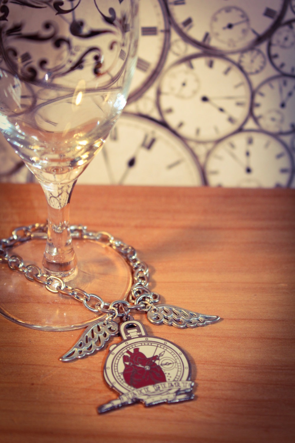 Chain bracelet with charm saying 'Take Heart' and angel wings steampunk buy now online