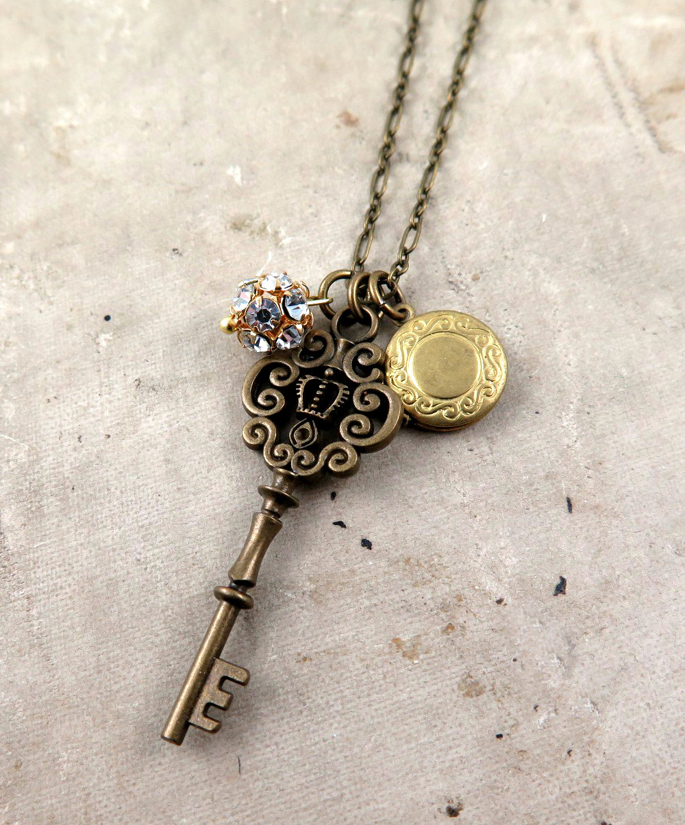 Skeleton Key Necklace Antique Skeleton Key Pendant Locket Charm Necklace Vintage Inspired Key Necklace Gift for Her steampunk buy now online