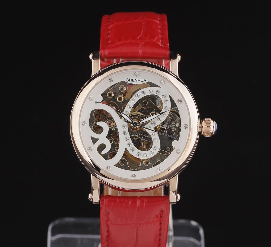 Women's Skeleton Watch Steampunk Watch Rose Gold Unique Butterfly Skeleton Dial Automatic Self Winding Gift for Her RED steampunk buy now online