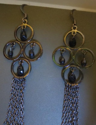 Aged Silver Black Beads Very Long Beaded Chain Earrings steampunk buy now online