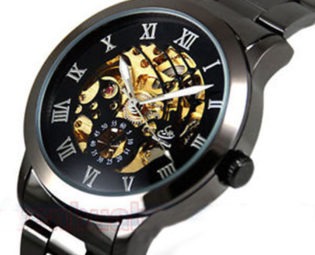 Mens Black Golden Automatic Skeleton Self-wind Mechanical Watch Metal steampunk buy now online