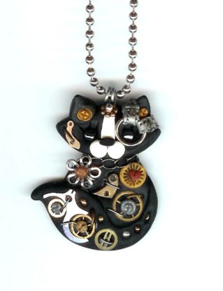 Steampunk Black Kitty Cat Necklace Polymer Clay Jewelry steampunk buy now online