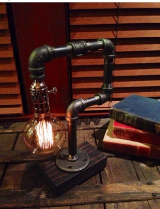 ON SALE Edison Light Metal Desk Lamp, Reclaimed Wood Base - BULB Included / Vintage Industrial Lamp / Steampunk Light / Table Lamp steampunk buy now online