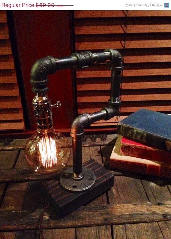 ON SALE Edison Light Metal Desk Lamp, Reclaimed Wood Base - BULB Included / Vintage Industrial Lamp / Steampunk Light / Table Lamp steampunk buy now online
