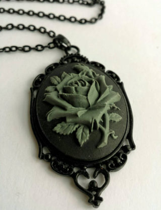Gray Rose Flower Cameo Necklace steampunk buy now online
