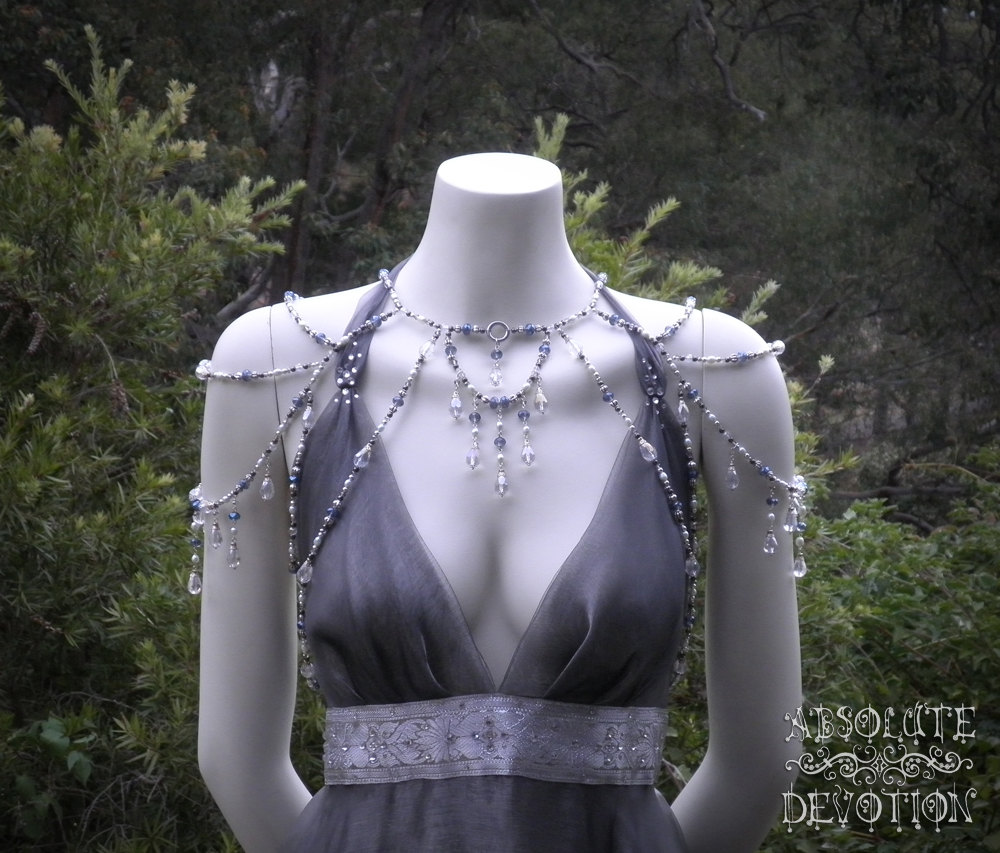 Elysium - One Of A Kind Luxury Shoulder Jewellery, Featuring Freshwater Pearls and Swarovski Crystals - Ready to Ship - Absolute Devotion steampunk buy now online