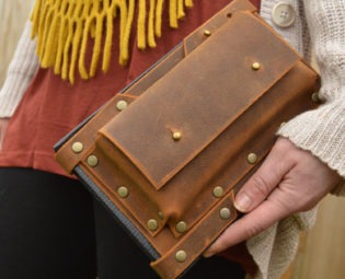 Leather adjustable pencil case in brown steampunk buy now online