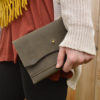 Leather clutch in deep olive steampunk buy now online