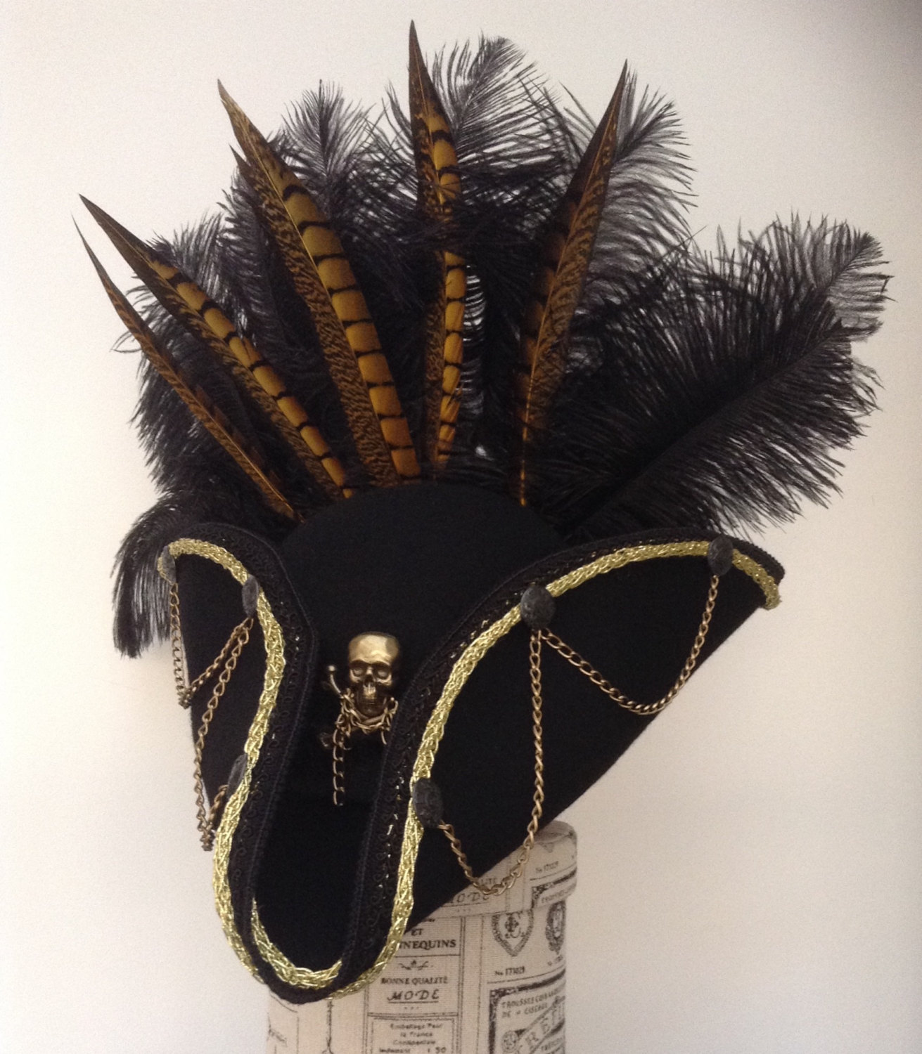 Ebineezer steampunk black and gold Tricorn hat steampunk buy now online
