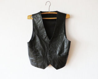 Black Leather Mens Vest Metallic Buttons Waistcoat Gentlemen's Boho Biker Motorcycle Size Medium steampunk buy now online