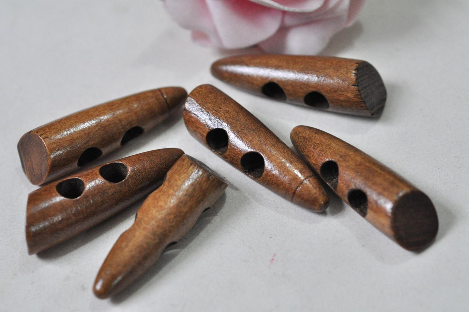 20pcs Wood Toggle Button Natural Wooden Brown Finished Two Holes Sewing Accessory 46x13mm MT769 steampunk buy now online