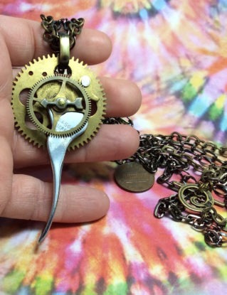 Steampunk handmade 1946 singer sewing machine lever & clock gears necklace - Mechanical Romance - steampunk buy now online