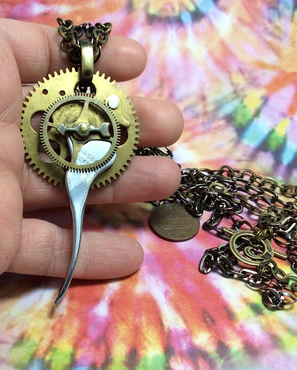 Steampunk handmade 1946 singer sewing machine lever & clock gears necklace - Mechanical Romance - steampunk buy now online