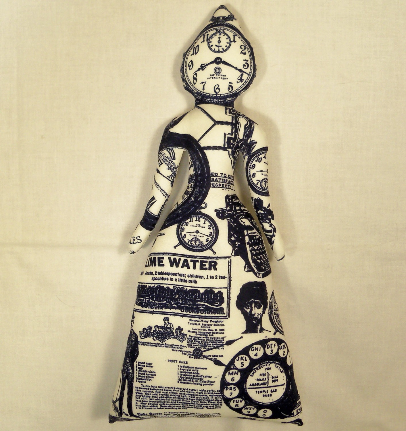 TIME Stands Still STEAMPUNK cloth art doll 11 in. tall You Finish it Bead Decorate Goddess steampunk buy now online