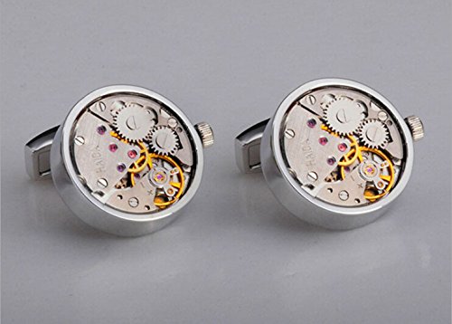 FOME Clothing Vintage Steampunk Movement Watch Functional Mechanical Cufflinks Silver + A FOME Gift steampunk buy now online