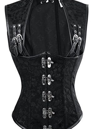 TDOLAH Women's Retro Gothic Brocade Overbust Corset and Jacket Steel Boned Steampunk Costume Set (Waist: 30-32" (2XL), Black) steampunk buy now online