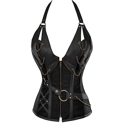 U-Pretty Women's Waist Trainer Corset Steel Boned Steampunk Halter Leather Shaper (Black,6XL) steampunk buy now online