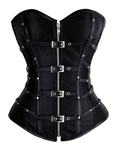Charmian Women's Steampunk Rock Boned Satin Goth Retro Overbust Corset Top with Buckles Black Large steampunk buy now online
