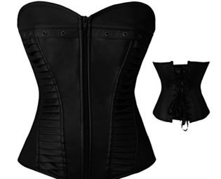 FeelinGirl Women's Vintage Steampunk Bustiers Corsets Leather Overbust Zipper Front Black XXL steampunk buy now online