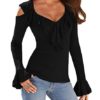 Bling-Bling Black Ruffle Cold Shoulder Long Sleeve Top(Size,M) steampunk buy now online