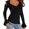 Bling-Bling Black Ruffle Cold Shoulder Long Sleeve Top(Size,M) steampunk buy now online Bling-Bling Black Ruffle Cold Shoulder Long Sleeve Top(Size,M) steampunk buy now online