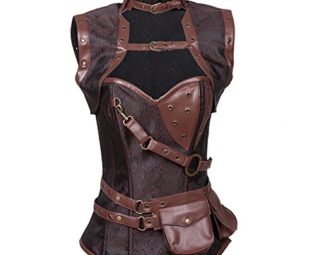 FeelinGirl Women's Cool Warrior Design Steel Boned Brocade Vintage Steampunk Bustiers Brown Corsets M steampunk buy now online