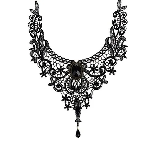 Victorian Steampunk Style Lace Gothic Collar Lolita Beads Pendant Choker Necklace, Black steampunk buy now online