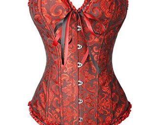 U-Pretty Womens Overbust Basques Bustier Top Corset With Brocade & Matching G-String 819 (Black and Red,L) steampunk buy now online