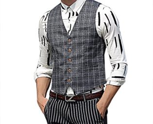 Zicac Men's Spring Autumn Blazer Jacket Suit Waistcoat Business Gentleman British Style 5 Button Classic Grey Plaid Printings checked Outwear Casual Slim Fit Separate Vest Gilet (XL) steampunk buy now online