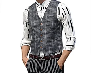 Zicac Men's Spring Autumn Blazer Jacket Suit Waistcoat Business Gentleman British Style 5 Button Classic Grey Plaid Printings checked Outwear Casual Slim Fit Separate Vest Gilet (XL) steampunk buy now online
