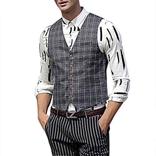 Zicac Men's Spring Autumn Blazer Jacket Suit Waistcoat Business Gentleman British Style 5 Button Classic Grey Plaid Printings checked Outwear Casual Slim Fit Separate Vest Gilet (XL) steampunk buy now online