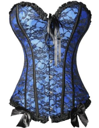 Kiwi-Rata Sexy Bustier Basques Lace Corset Lingerie Top Sets Free G-string (L/UK 10-12, Blue) steampunk buy now online